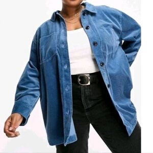 Madewell Kentwood Corduroy Button Up Shirt Jacket Shacket Pockets Ocean Blue M